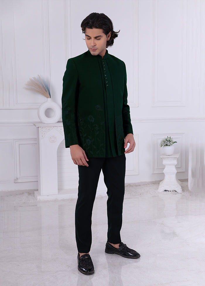 Green Pure Silk 2 Pc Indo Western Set