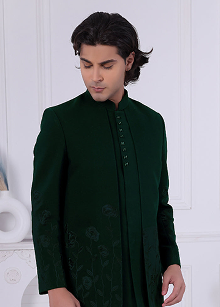 Green Pure Silk 2 Pc Indo Western Set