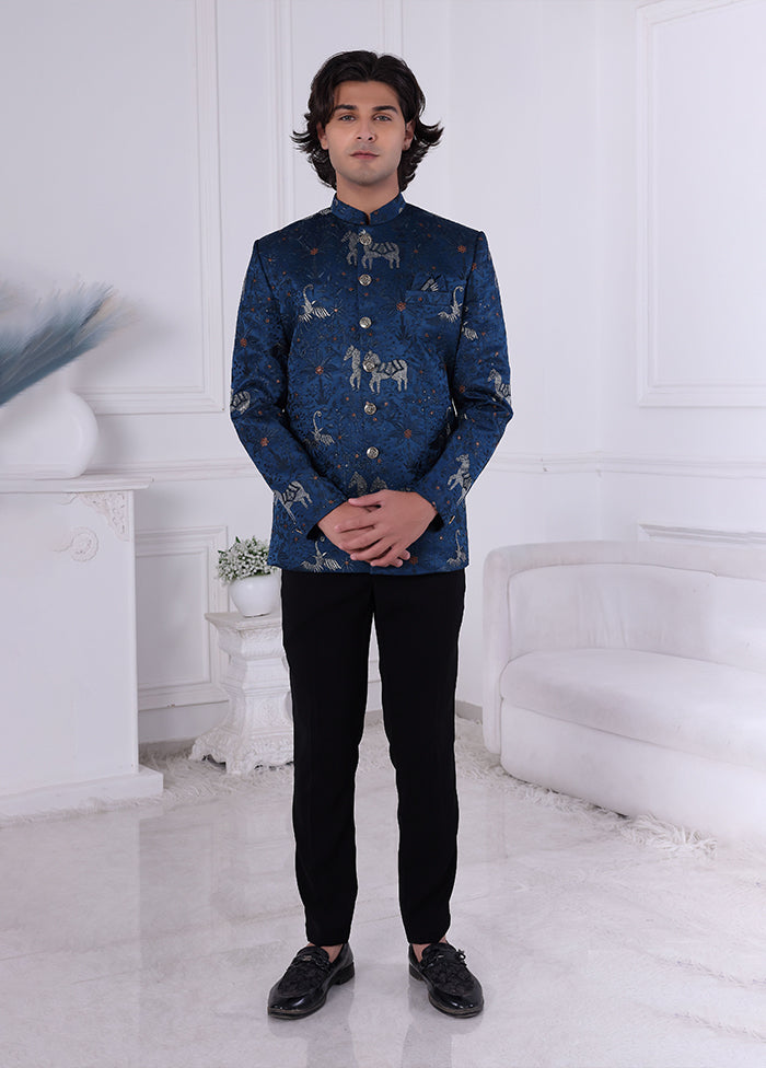 Blue Pure Silk 2 Pc Indo Western Set