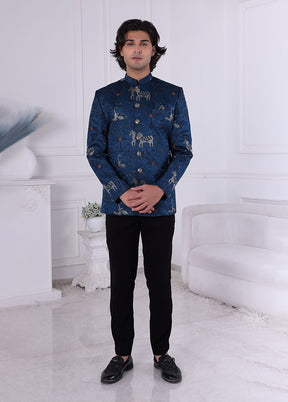 Blue Pure Silk 2 Pc Indo Western Set