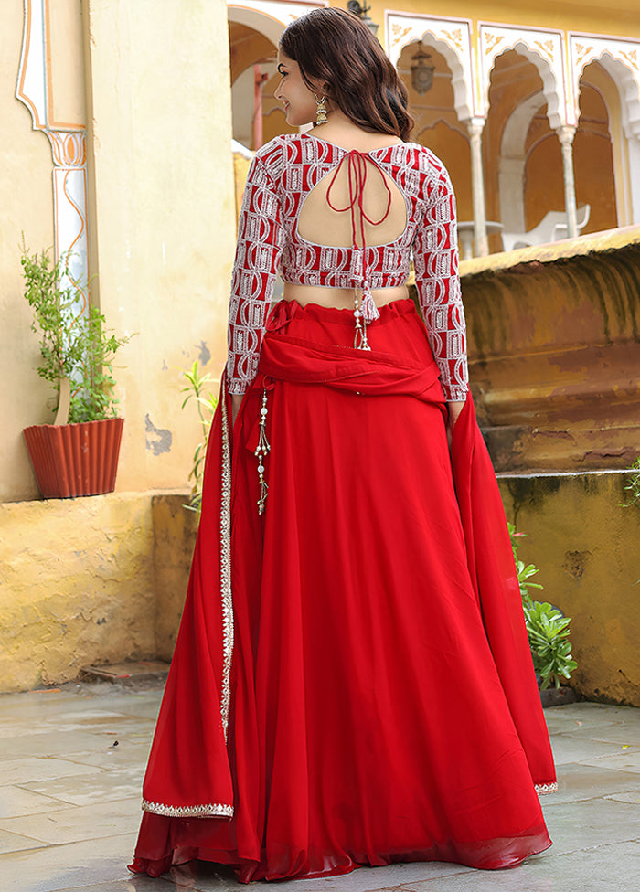 Red Georgette Dupatta Lehenga Set