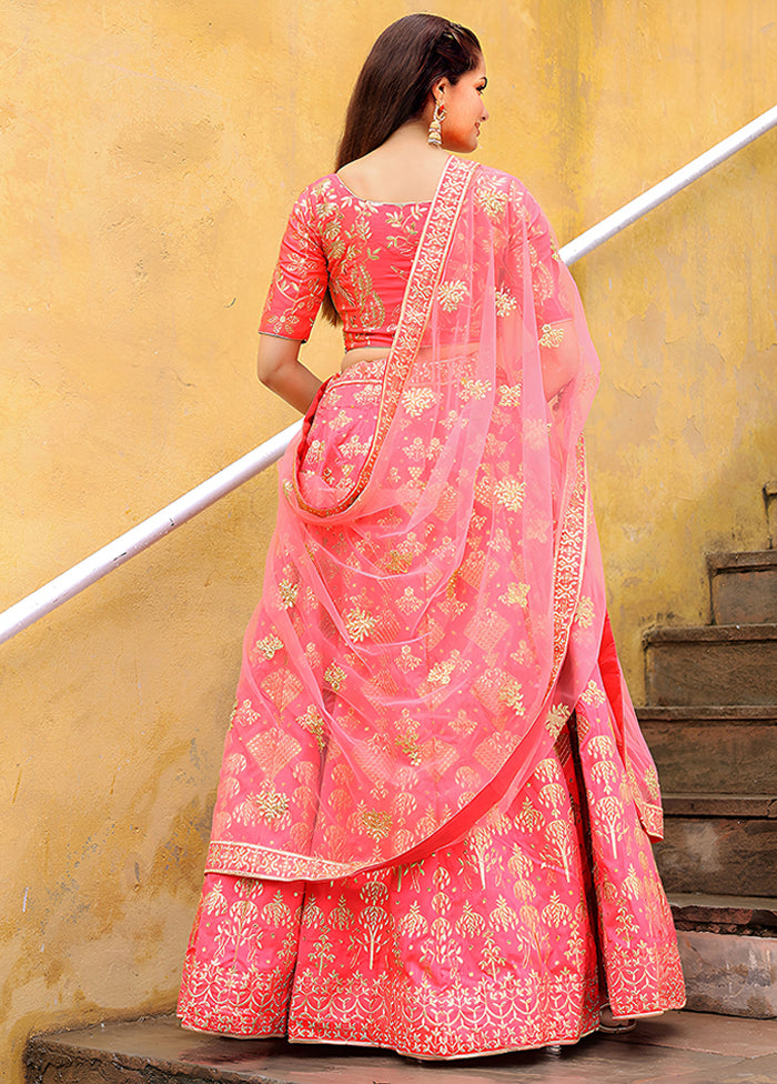 Peach Blended Silk Dupatta Lehenga Set
