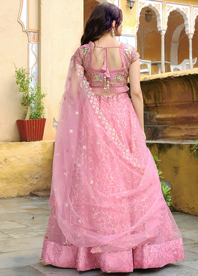 Pink Net Dupatta Lehenga Set