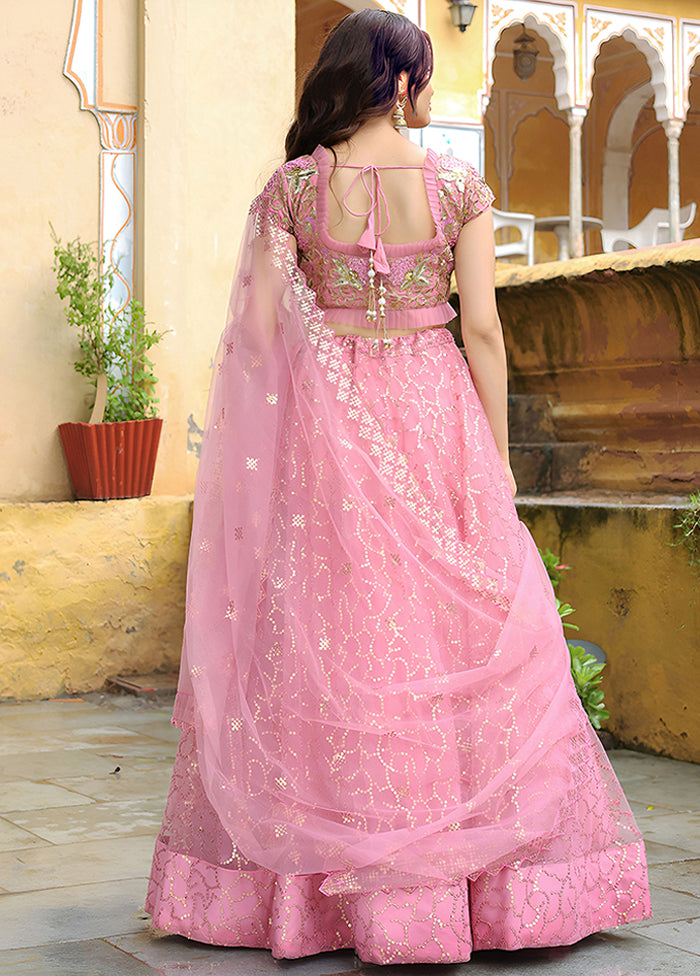 Pink Net Dupatta Lehenga Set
