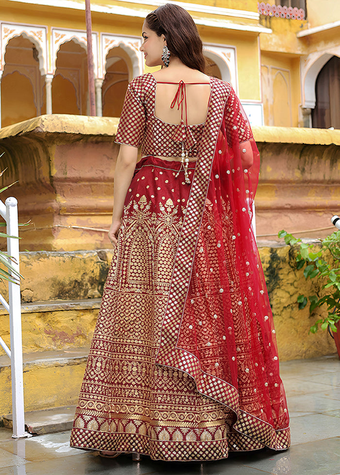 Maroon Blended Silk Dupatta Lehenga Set