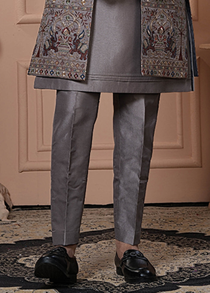 Grey Pure Silk 2 Pc Indo Western Set