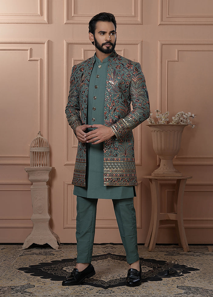 Green Georgette 2 Pc Indo Western Set