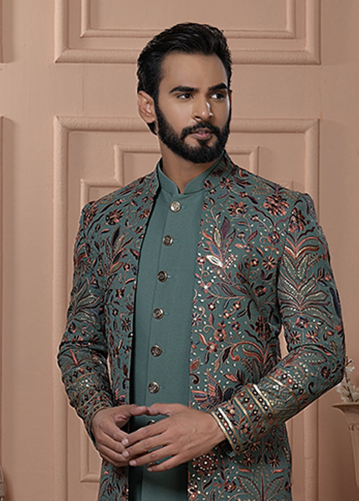 Green Georgette 2 Pc Indo Western Set