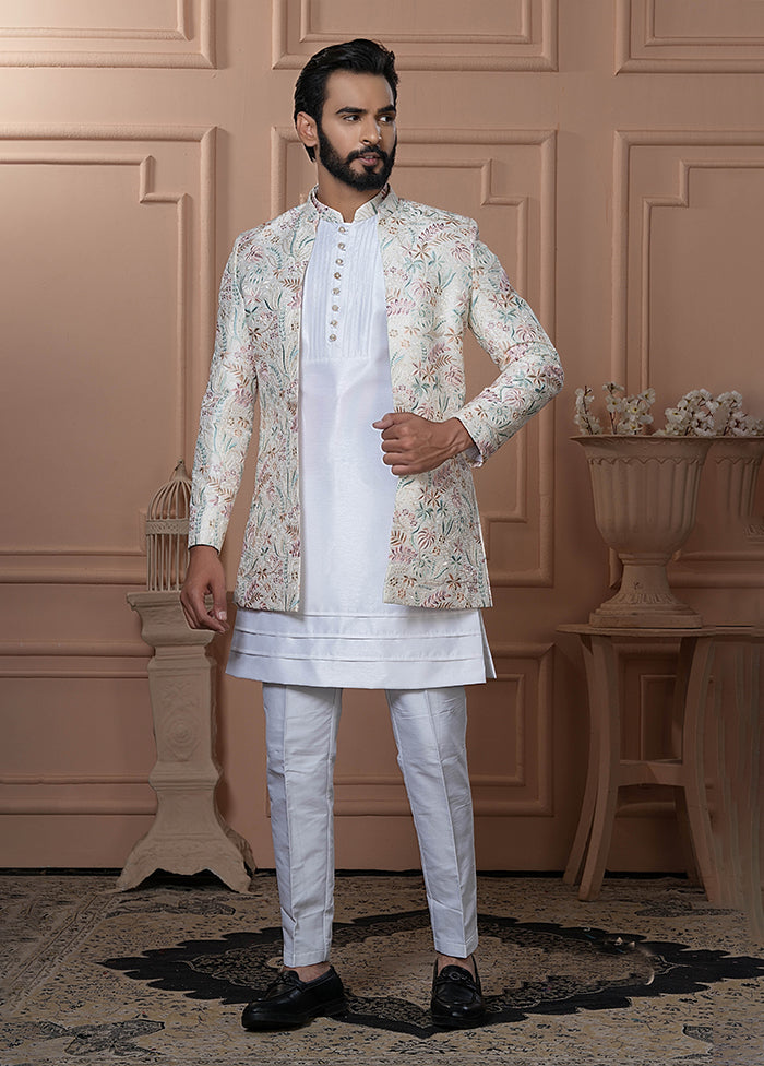 Cream Pure Silk 2 Pc Indo Western Set