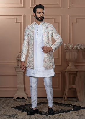 Cream Pure Silk 2 Pc Indo Western Set