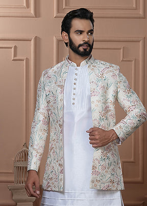 Cream Pure Silk 2 Pc Indo Western Set