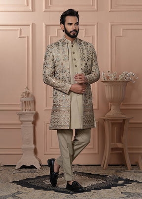 Brown Georgette 2 Pc Indo Western Set