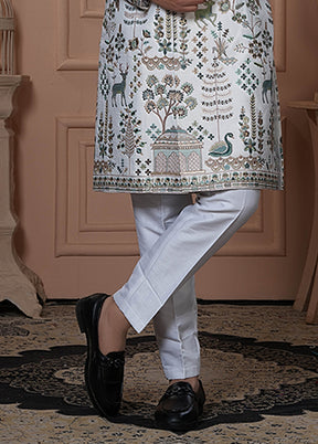 White Pure Silk 2 Pc Indo Western Set