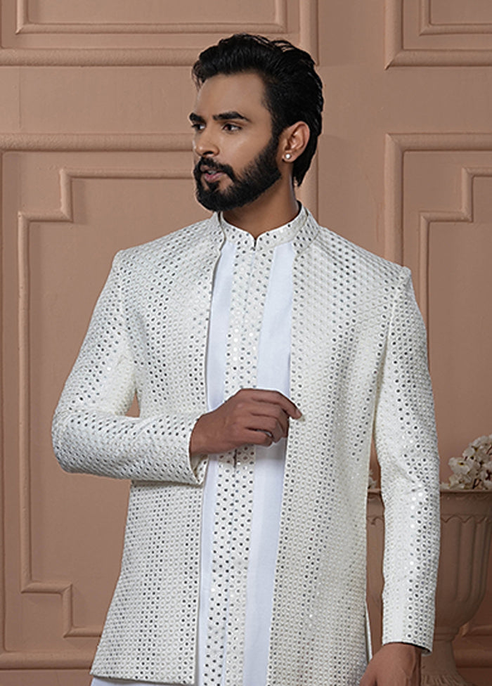 Cream Pure Silk 2 Pc Indo Western Set