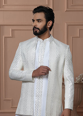 Cream Pure Silk 2 Pc Indo Western Set