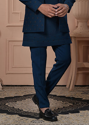 Blue Pure Silk 2 Pc Indo Western Set