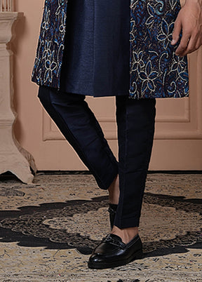 Blue Pure Silk 2 Pc Indo Western Set