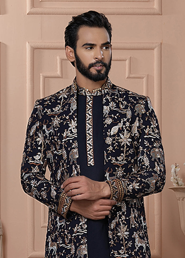 Blue Georgette 2 Pc Indo Western Set