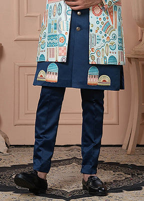 Blue Pure Silk 2 Pc Indo Western Set