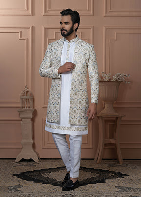 Cream Pure Silk 2 Pc Indo Western Set