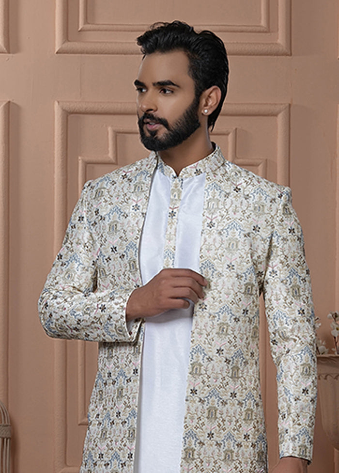 Cream Pure Silk 2 Pc Indo Western Set