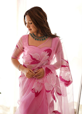 Pink Organza Saree With Blouse Piece