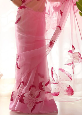 Pink Organza Saree With Blouse Piece