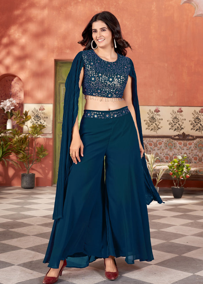 2 Pc Blue Georgette Kurti Set