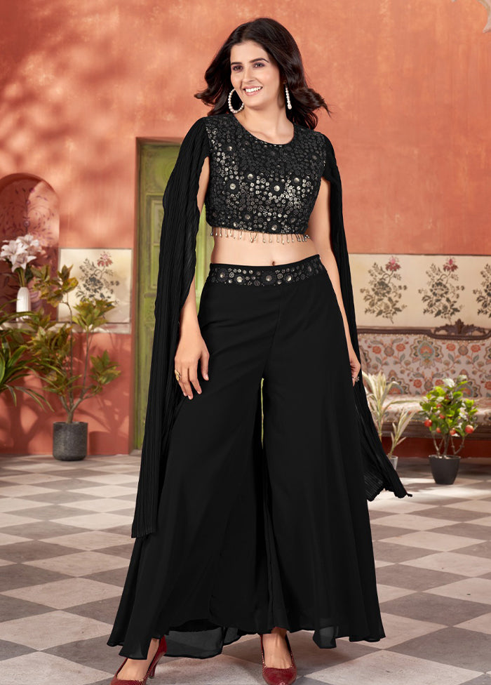 2 Pc Black Georgette Kurti Set