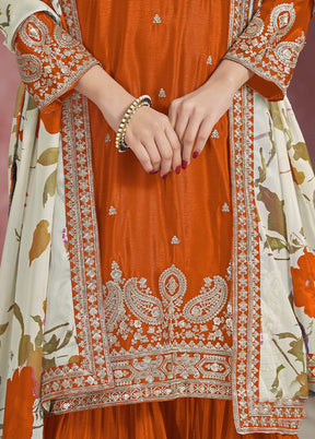 3 Pc Orange Silk Suit Set
