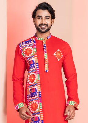 Red Silk Kurta & Pajama Set