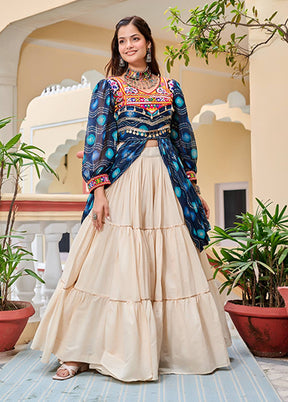 Cream Cotton Jacket Lehenga & Shrug Set