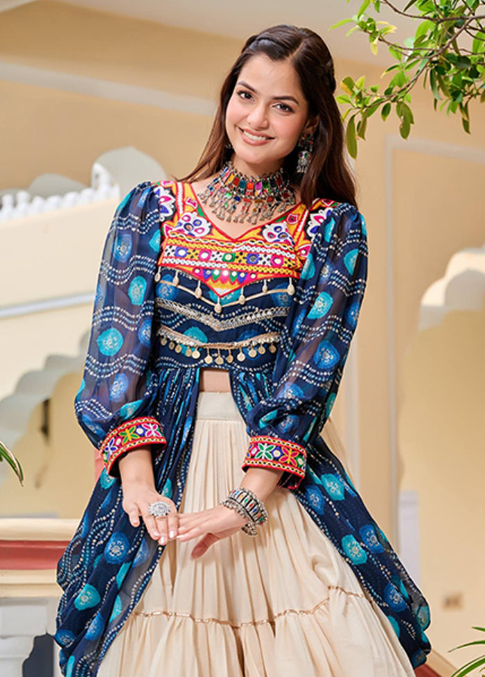 Cream Cotton Jacket Lehenga & Shrug Set