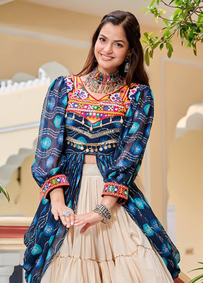 Cream Cotton Jacket Lehenga & Shrug Set