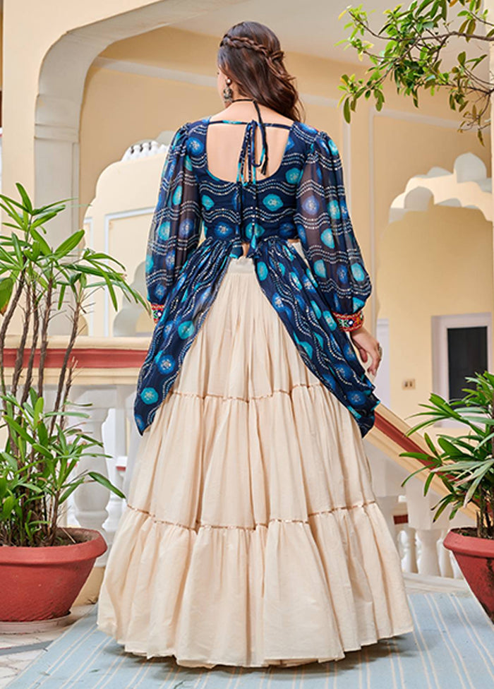 Cream Cotton Jacket Lehenga & Shrug Set