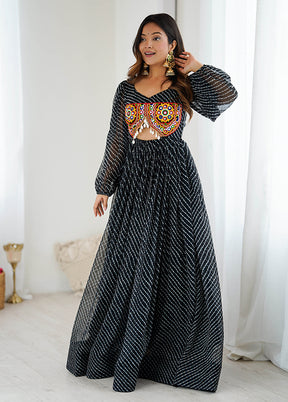 Black Printed Work Georgette Gown