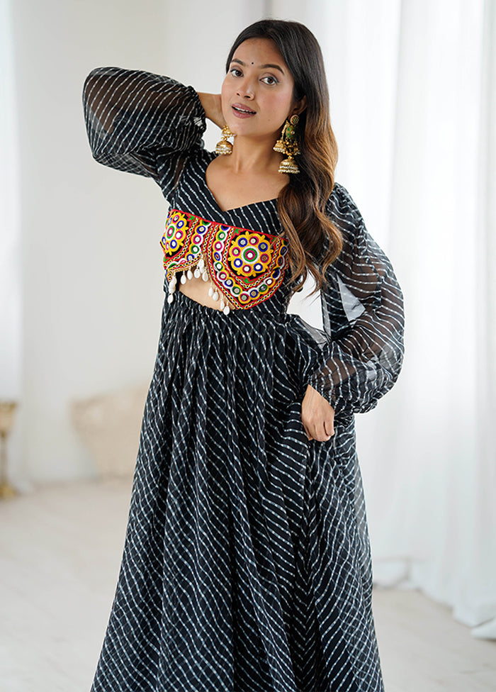 Black Printed Work Georgette Gown