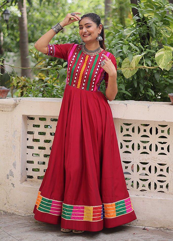 Maroon Mirror Work Silk Gown