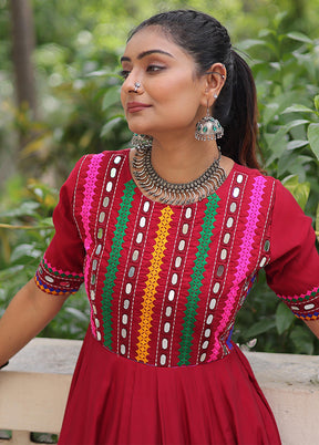 Maroon Mirror Work Silk Gown