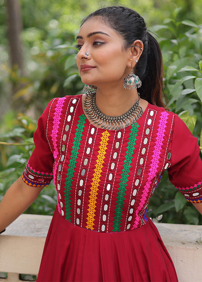 Maroon Mirror Work Silk Gown