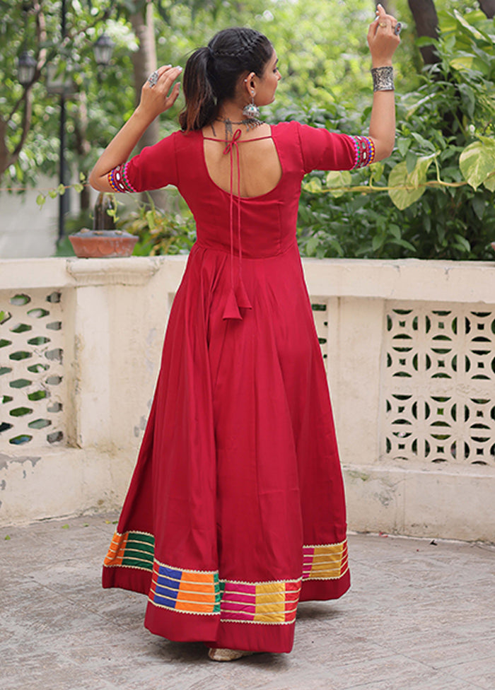 Maroon Mirror Work Silk Gown