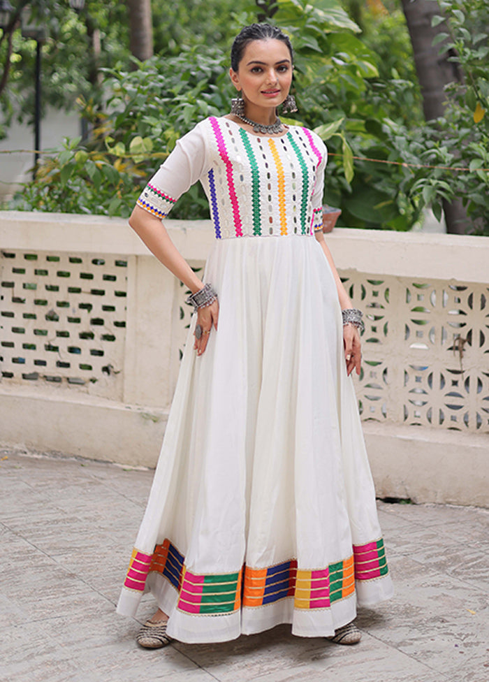 Cream Mirror Work Silk Gown