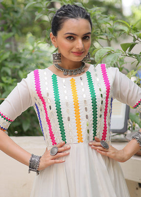 Cream Mirror Work Silk Gown