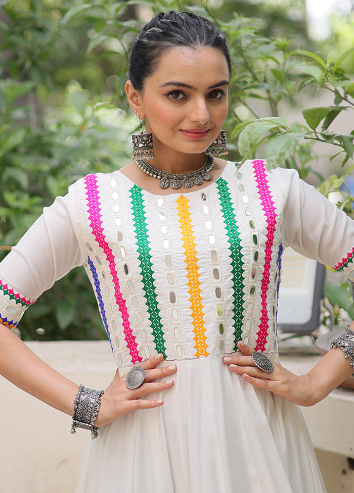 Cream Mirror Work Silk Gown