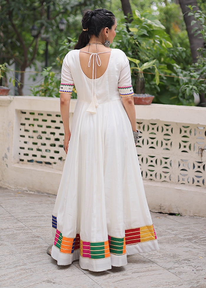 Cream Mirror Work Silk Gown