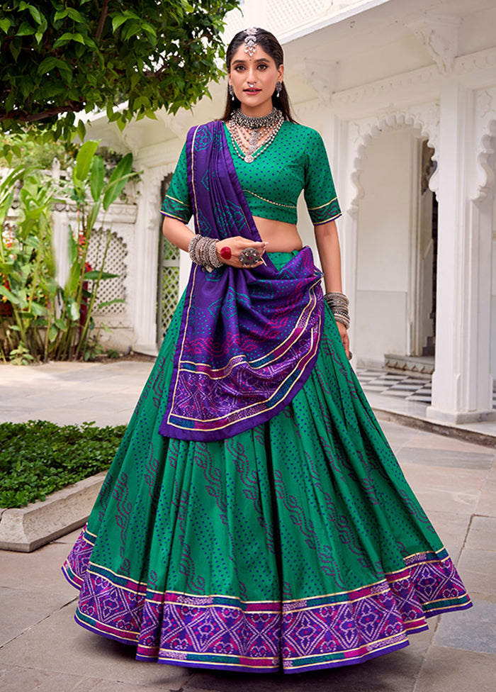 Green Blended Silk Dupatta Lehenga Set