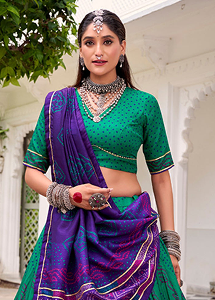 Green Blended Silk Dupatta Lehenga Set