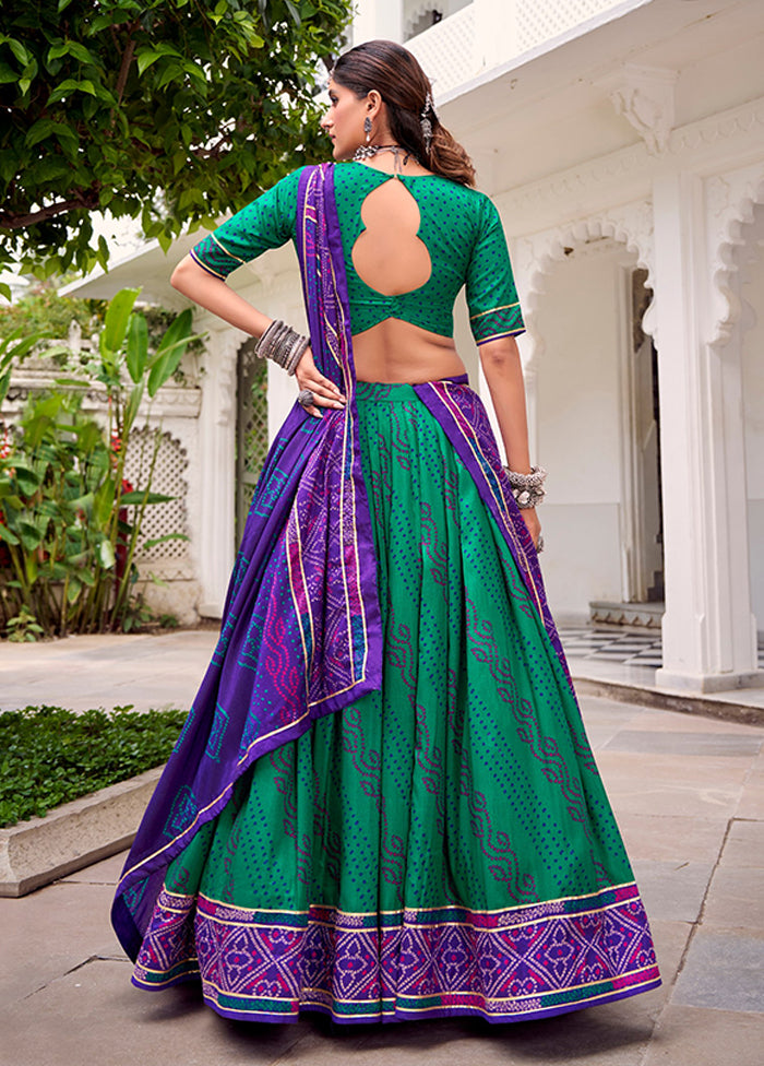 Green Blended Silk Dupatta Lehenga Set