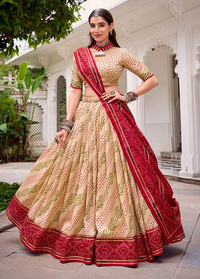 Cream Blended Silk Dupatta Lehenga Set