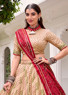 Cream Blended Silk Dupatta Lehenga Set